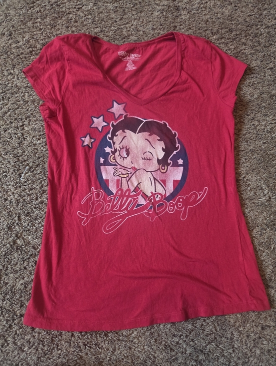 Betty Boop Tops - 2010 Betty Boop Red Graphic V-Neck Tee